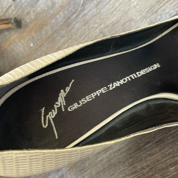 Giuseppe Zanotti Design Snakeskin Jeweled Peep Toe Wooden Heels